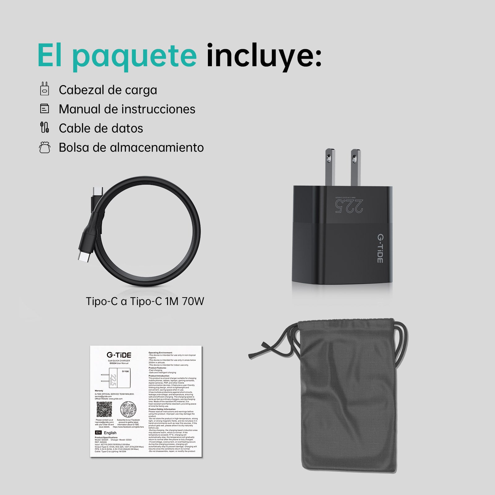 Cargador de 22.5W de Tipo C a C (1m)