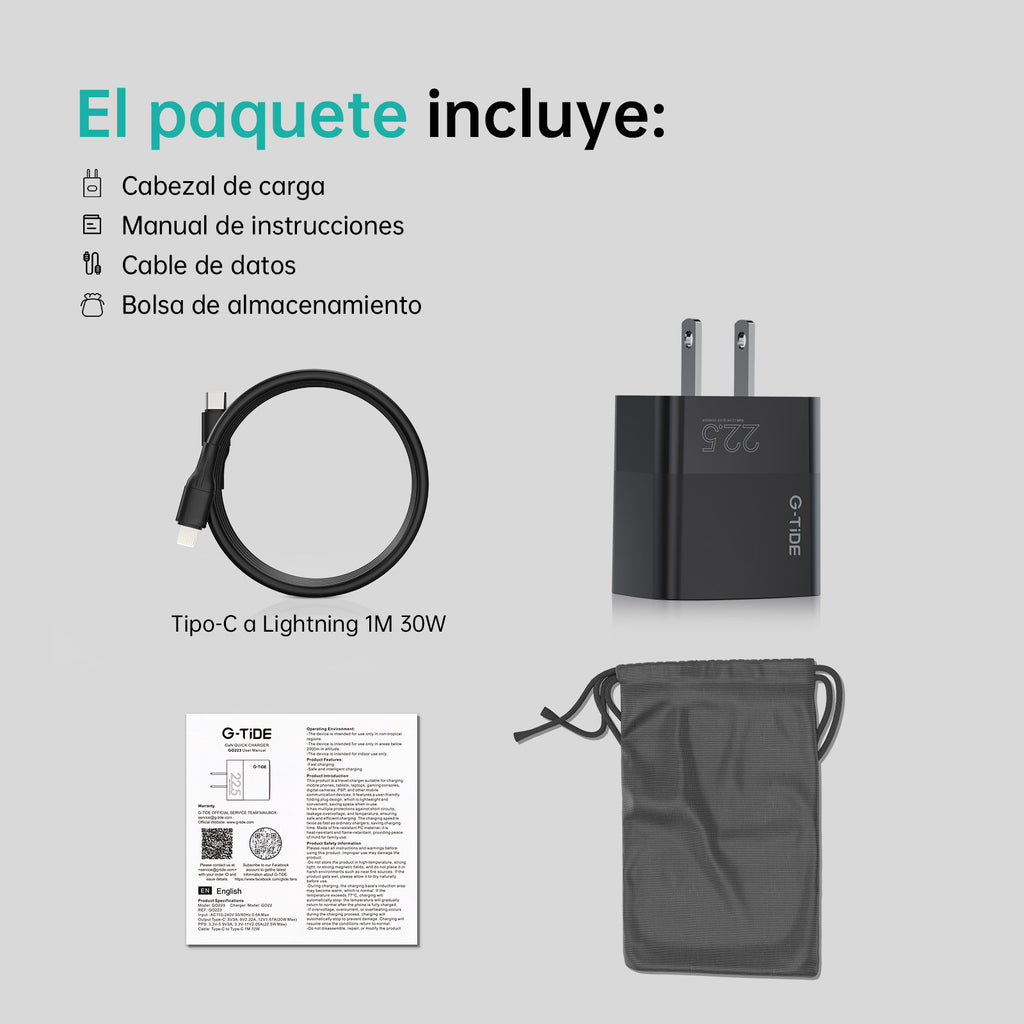 Cargador de 22.5W de Tipo C a Lightning (1m)
