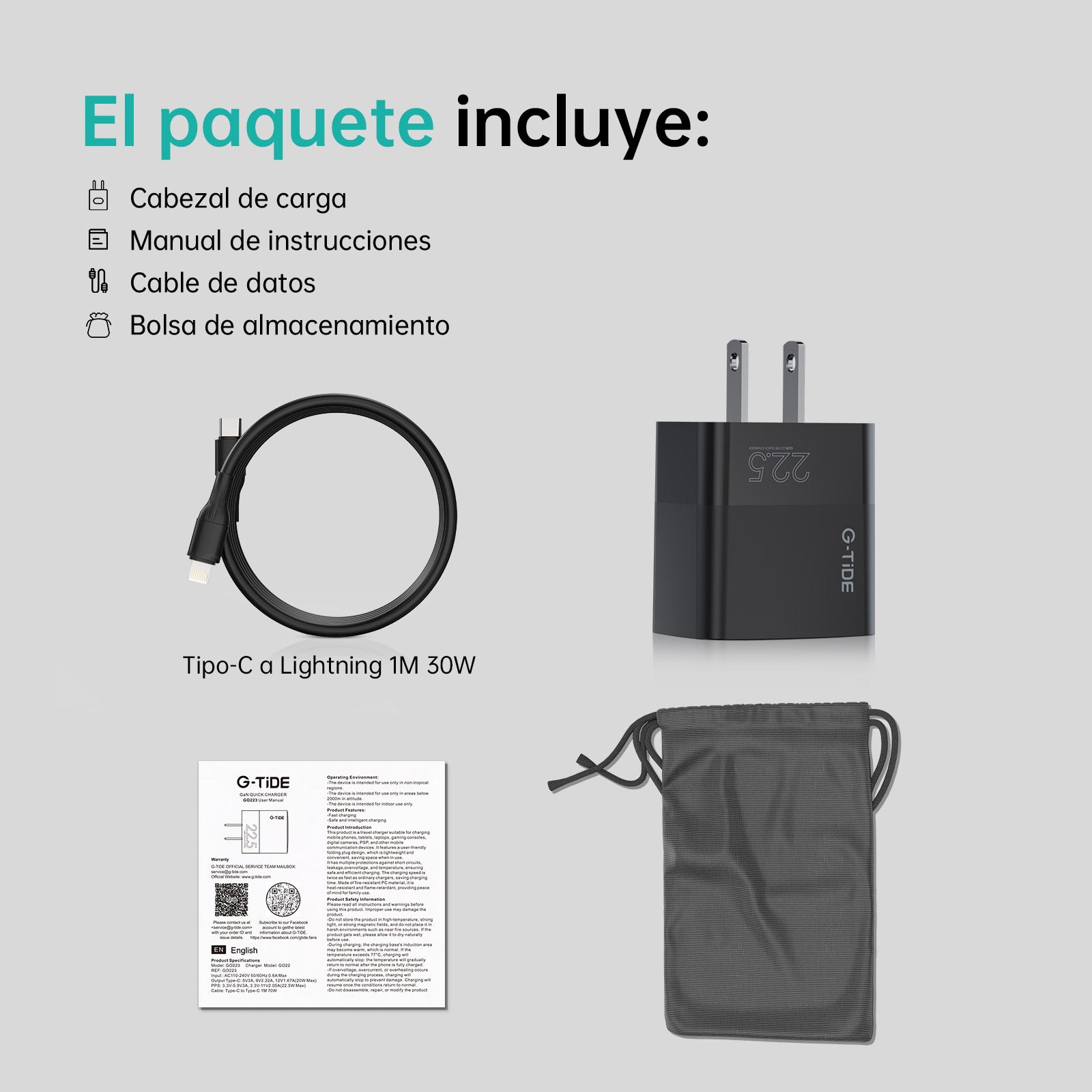 Cargador de 22.5W de Tipo C a Lightning (1m)